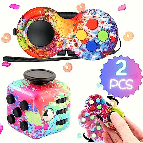 Steemjoey 2Pcs Anti-Stress Würfel Spielzeug, Fidget Toy Cube, Fidget Pad Controller zum Stressaubbau bei Nervösität für ADD, ADHS, Autismus, Teenager, Kinder, Erwachsene (Farbe)