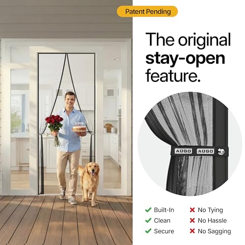 Image of AUGO Magnetic Screen Door - Self Sealing, Heavy Duty, Hands Free Mesh Partition Keeps Bugs Out - Pet and Kid Friendly - Patent Pending Keep Open Feature - 38 Inch x 97 Inch