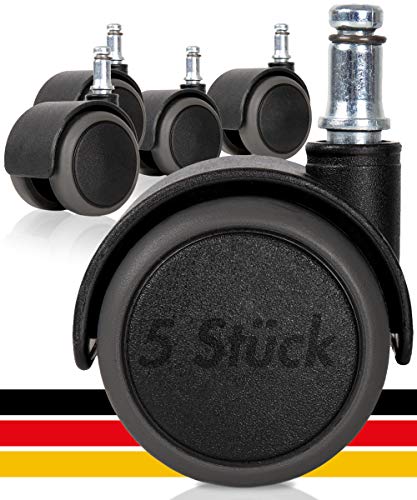 Preisvergleich Produktbild buySMILE BÜROSTUHLROLLEN (5 Stück) DREHSTUHLROLLEN Ø 50mm, gebremste SICHERHEITSROLLEN, HARTBODENROLLEN mit Stift (10mm x 22mm) passt an IKEA BÜROSTUHL