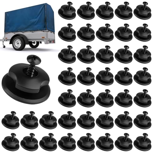 XTUDOU® 40 Pièces Crochet Ridelle de Bâche Ronds, Y Compris Boutons de BâChe avec Vis, 35 X 14 mm, Attache Remorque, pour Filets, Tente