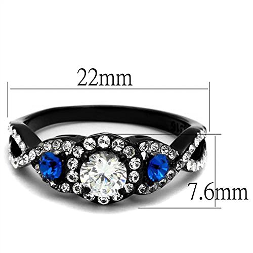Marimor Jewelry 1.26 Carat Clear and Blue Cubic Zirconia Halo Stainless Steel Black Engagement Ring2