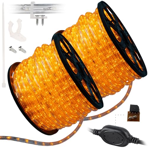 WYZworks 3312LEDs, 300ft LED Outside Rope Lights, Waterproof Permanent Outdoor ETL Certified Connectable Clear Tube, Christmas Palm Tree Holiday Decorative Landscape Patio Accent Lighting - Orange
