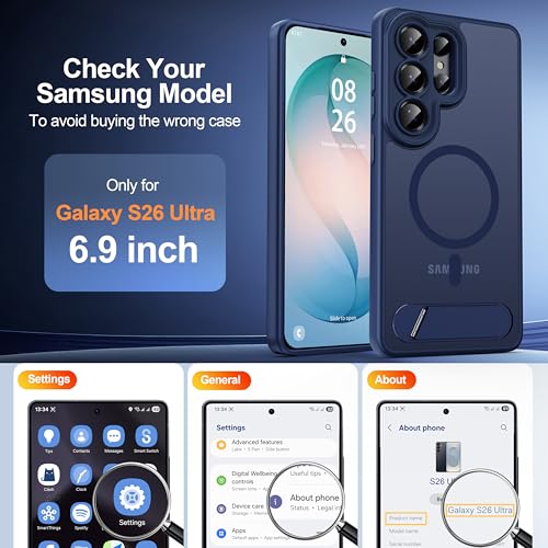 AMILIFECASES Magnetic for Samsung Galaxy S26 Ultra Case, [Compatible with MagSafe][Full Camera Protection][Built-in Invisible Kickstand] Translucent Matte Phone Case for S26 Ultra 6.9" - Blue by AMILIFECASES - Used condition - Image 2