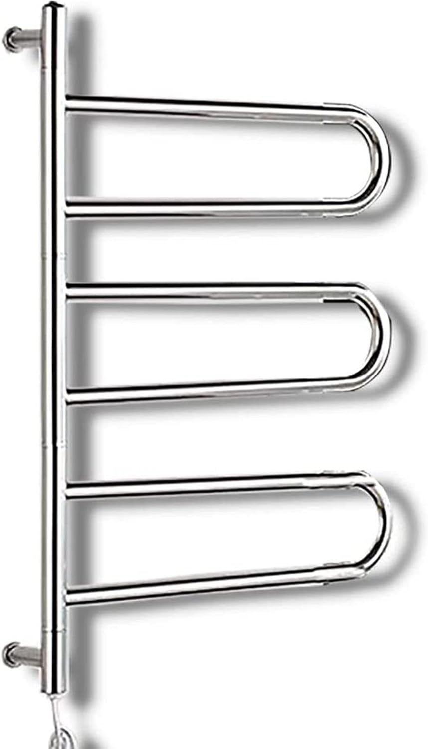 Energy Efficient Electric Heated Towel Rack - 180° Swivel Wall-Mounted Towel Warmer - 304 Stainless Steel Bathroom Radiator with 3 Adjustable Folding Arms for Cozy Towels