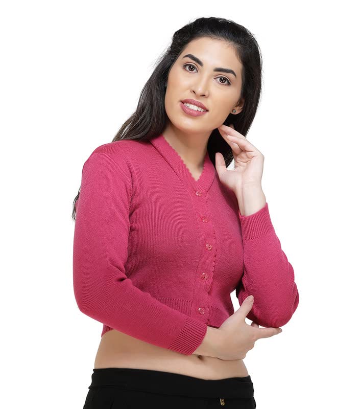 Image of Women Winter Wear V-Neck Full Sleeves Regular Fit Woollen Blouse