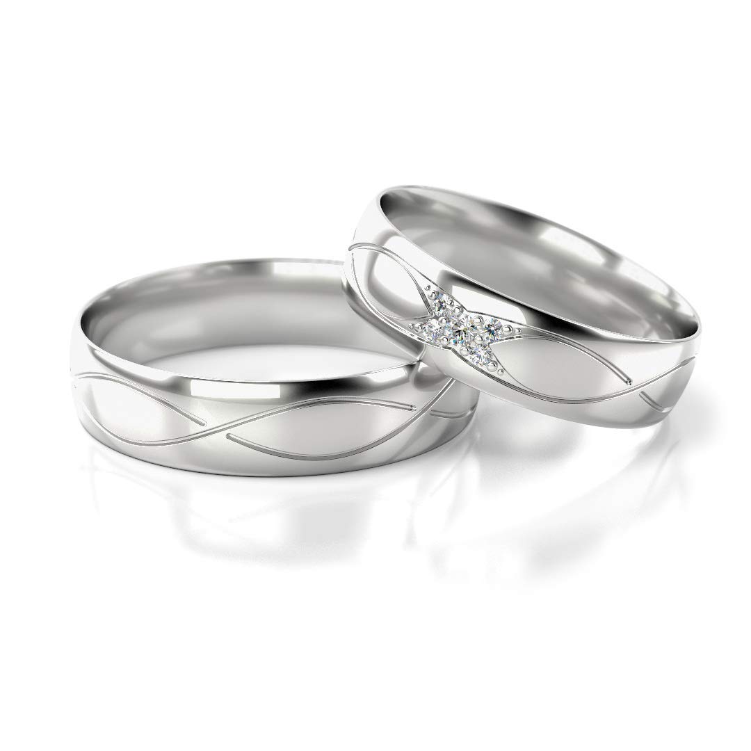 JC Trauringe Silber 925 Paarpreis Eheringe Silber I Verlobungsringe Silber breit 5,0 mm I Partnerringe mit Gravur in edler Schatulle I 2 Hochzeitsringe Herrenring & Damenring mit Steinen I PL278-S