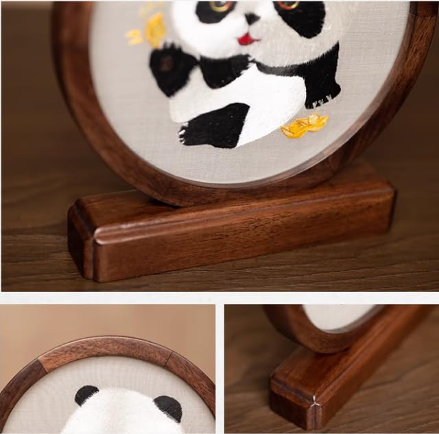 Latest Panda Home Decor Crafts Handmade Double Side Embroidery Patterns Ornaments Living Room Tabletop Decorations Gifts with Box (Panda 9)