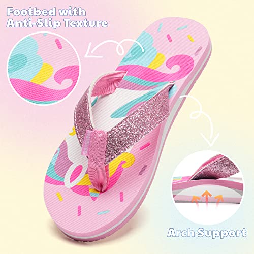 Watelves Boys Girls Flip Flops With Arch Support, Youth Big Kids Summer Slip On Thong Slide Sandals For Beach Pool Shower (Pink Unicorn, 33) #TOP2