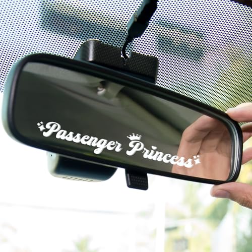 Wogomz 3PCS Passenger Princess Car Sticker, Cute Funny Letter Car Decals, Rearview Mirror Stickers for Cars, Auto Window Mirror Decal Decoration, Vehicle Mirrors Stickers for Women Girls (White)