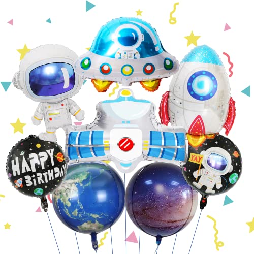 8 Pcs Galaxy Theme Balloons, Outer Space Party Decorations Includes Spaceship Balloons, Rocket Balloons, Astronaut Balloons, Planet Inflatable Foil Balloons, Girls Boys Birthday Supplies #TOP16