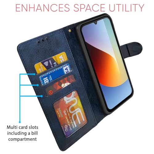 Image of Pikkme Flip Cover for Redmi A7 Pro /Poco C85x 5G | Dual-Tone PU Leather Finish | Wallet Style & Stand | Magnetic Flip Case (Navy & Light Blue)