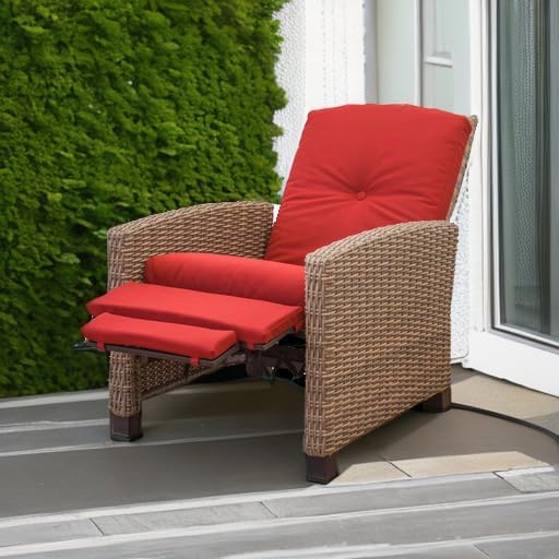 Miniatura 5 de Domi - Silla reclinable para interiores y exteriores, silla reclinable de mimbre para todo tipo de clima, cojín rojo (rojo)