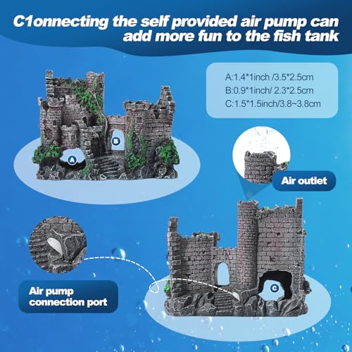 CousDUoBe Aquarium Decor Castle Fish Tank Bubbler Set Aquarium Plants for Aquatic Pets to Breed Play and Rest Fish Decorations for Tank - Image 3