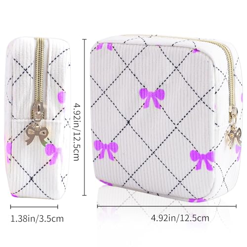 Image of Period Bag for Women - Cute Corduroy Sanitary Napkin Storage Bag with Bow Design | Period Pouch for Daily Use, Travel | Discreet Menstrual Pouch | Pad Bags for Period Holds Pads, Tampons