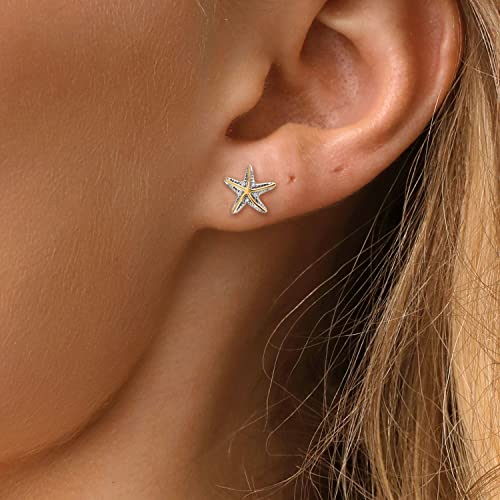 Gem Stone King 925 Sterling Silver and 10K Yellow Gold White Lab Grown Diamond Starfish Stud Earrings For Women (E-F Color and VVS-VS Clarity, 12X12MM)4