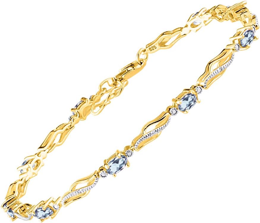 Rylos Bracelets for Women Yellow Gold Plated Silver Serenity Wave Tennis Bracelet Gemstone & Diamonds Adjustable to Fit 7"-8" Wrist, 9 Gorgeous 5X3MM Jewelry for Women Friendship Bracelets