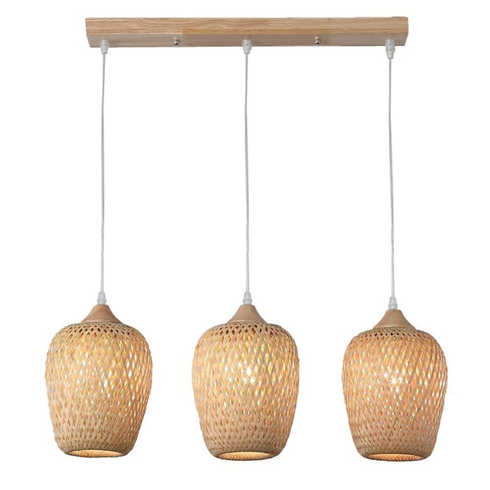 Lampada a Sospensione in bambù 3 luci Lampada da soffitto in Vimini Rustico con Paralume Lampadario Bohémien Intrecciato a Mano retrò Adatto per lampadario in bambù Camera da Letto Camera da Letto