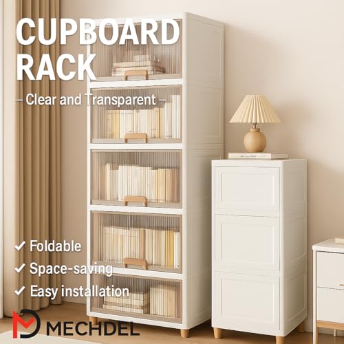 Image of mechdel Cupboard Rack for Clothes Plastic Cabinet for Storages Foldable Wardrobe for Clothes Plastic Cloth Rack for Storages Clothe Storage (Cupboard Rack-1 Door - Transparent, 5+5 (Set))