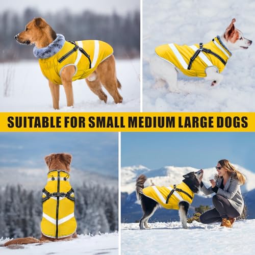 Oslueidy wasserdichte Hundemäntel, Winter Warme Hunde Jacken Reflektierende Haustier Kleidung Hund Kalte Wetter Mäntel Gemütliche Schnee Anzug Jacke Weste für kleine mittlere große Hunde (Gelb, XL)
