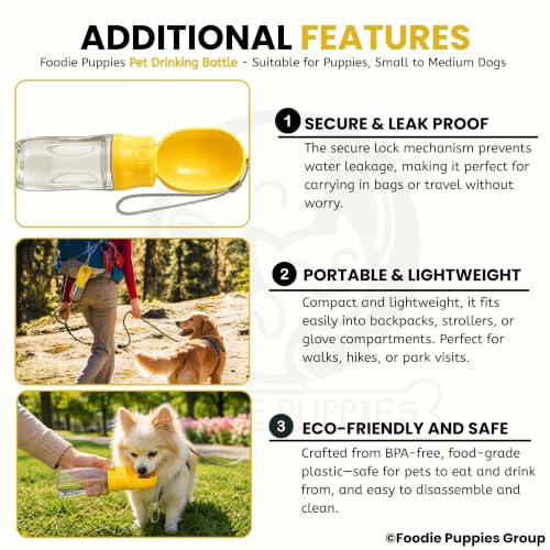 Image of Foodie Puppies Portable Dog Water Bottle, (530ml,18Oz) Color May Vary | Leak-Proof Easy Squeeze Pet Water Dispenser with BPA-Free Drinking Cup | Walking, Hiking, Travel & Road Trips