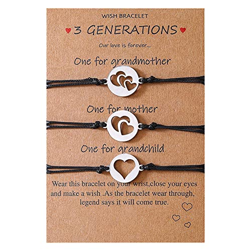 ShiQiao Spl Mom Daughter Grandma Gifts Bracelet for 3 Generations Gift Bracelets Set Matching Bracelet for Grandmother Mother Mother's Day Birthday Gifts for Granddaughter 3 Heart Bracelets