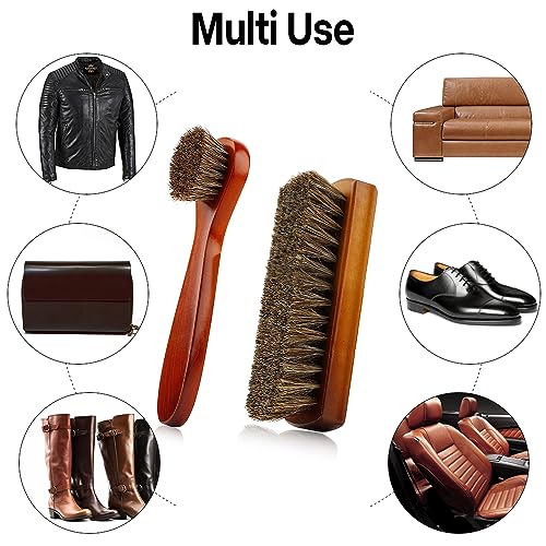 Shoe Brush, Shoe Cleaning Brush, 2 Pieces Horsehair Shoe Brush, Boot Brush, Horse Hair Brush for Leather, Shoe Brushes for Cleaning, Leather Shoes Boot Cleaning Brush Care Clean Dauber Applicators