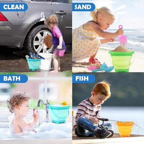 Dreamon Beach Toys for Kids 3-10, Collapsible Sand Toys Include 3 Pack Foldable Buckets with Mesh Bag, 24 PCS Beach Mold and Shovels Molds, Travel Sandbox Beach Toys for Toddler by Dreamon - Image 6