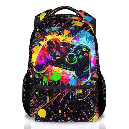 COOPASIA Mochila gamer para meninos, mochilas de jogos de 43 cm para crianças e adolescentes; bolsa escolar de videogame para ensino médio, Preto, Mochila escolar