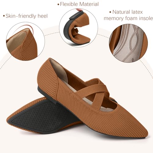 Image of TINGRISE Womens Mary Jane Flats Knit Ballet Flats for Women Pointed Toe Dressy Comfortable Slip-On Flats Shoes for Work Casual