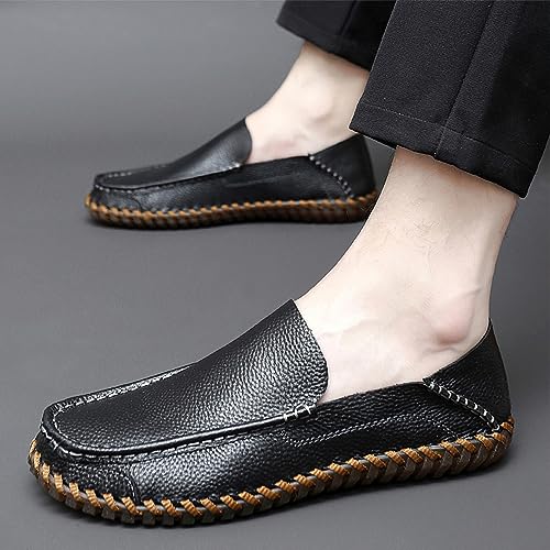 rismart Men Loafers Flats Driving Shoes Leather Casual Slip on Slipper3