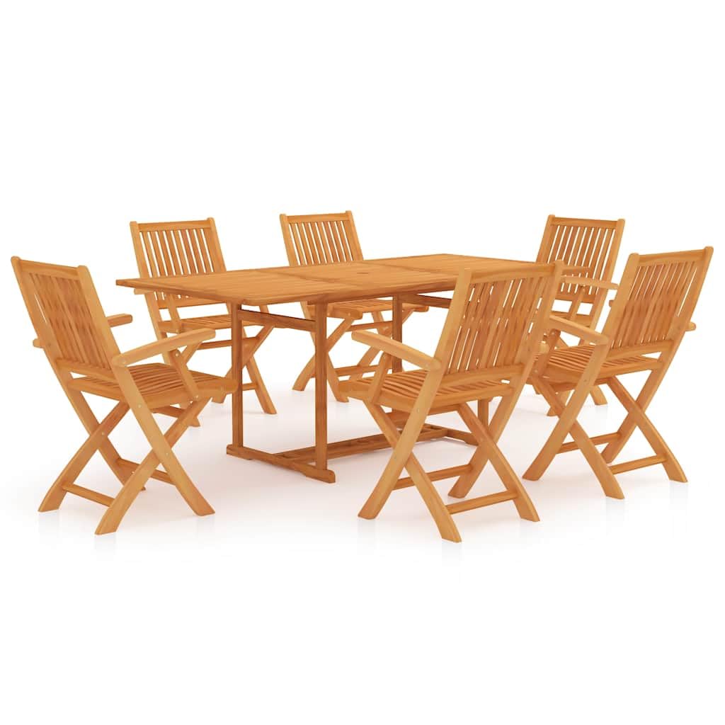 Set di 7 mobili da giardino in legno di teak massiccio con sedie pieghevoli per terrazza, balcone e giardino, resistente alle intemperie, con cuscini e foro per ombrellone