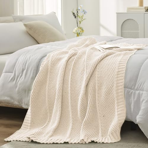 Amélie Home Chenille Knit Throw Blanket for Couch, Chevron Texture Decorative Soft Blanket for Sofa, Bed & Chair, 50"x60", Ivory - Image 7