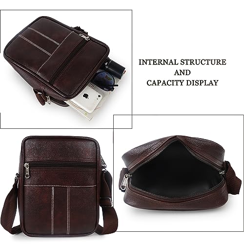 Image of Alison Stylish PU Synthetic Leather Men's Sling Bag Cross Body Travel Office Business messenger. (Brown)