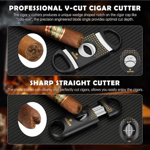 Cigar Humidor Case, Portable Cigar Box with Cigar V Cutter, Straight Cigar Cutter, Cigar Punch, Cigar Humidifier Packs, Travel Humidor and Cigar Accessories Gift Set Leather Cigar Case (Black) - Image 6