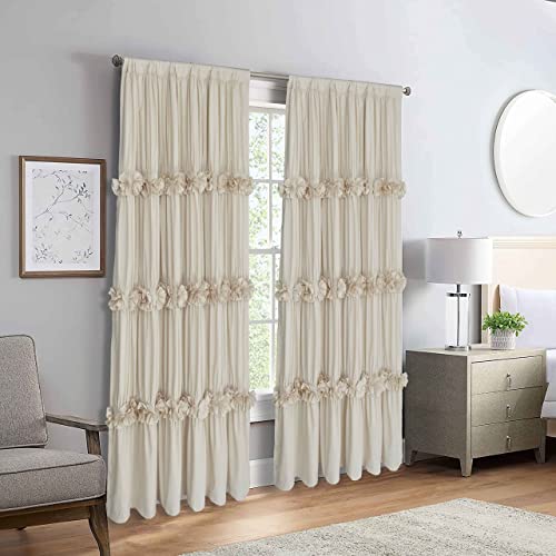 Homechoice Decor Thermal Insulated Blackout Window Curtains, Boho Ruched Window Treatments With 3 Rows Of Butterfly Flowers, Rustic Rod Pocket Drapes For Room, 54" W X 84" L, 2 Panels, Camel (Lq-30) #TOP1
