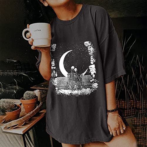 Image of Summer Y2k Tops for Womens, Casual Vintage Short Sleeve T-Shirt, Girls Oversize Loose Round Neck Elastic Tee