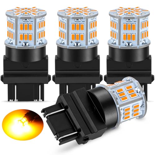 iFunyLED 4PCS 3157 LED Bulb Turn Signal Light 12V-24V Super Bright 3156 3056 3057 3047 4157 LED Replacement Light Kit Set for Car Tail Brake Turn Signal Blinker Lights - Amber Yellow