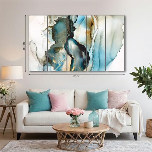 Image of The Castle Decor- Modern Marble Finish Painting With Frame 5 Big Size (36x60) Multiple Frames Wall Art Painting for Living Room,bedroom,drawing Room,hotels-wooden Framed-digital Painting
