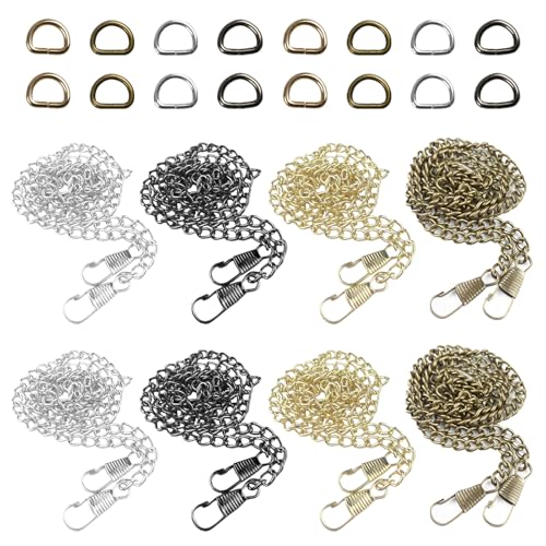 suaywo 8 Pezzi Catena per Borsa, Catena di Ricambio Borsa con Fermagli Girevoli 16 Anelli a D Catenine per Borsa a Tracolla Adatto per Borsa a Tracolla Borsa Crossbody (120 cm)