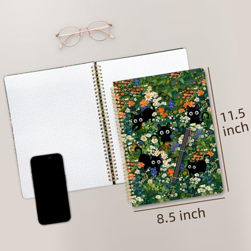 Image of Cute Spiral Notebook 8.5 x 11 Graph Paper Journal A4, Black Cat | 70 page, Note Book with Pocket, Large, Big, Hard Cover, Aesthetic, Pretty Design, for Women, Girls, Kawaii