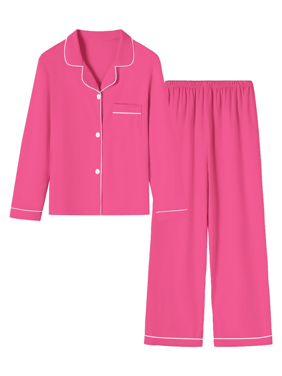 Umeyda Girls Women Pajamas Set Long Sleeve Button-Down Sleepwear Nightwear Soft Pjs Set Loungewear