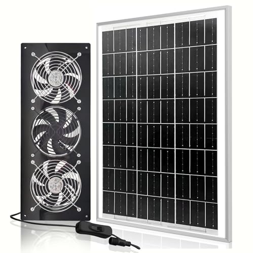 Solar Exhaust Fan,25W Solar Panel with 3PCS Ventilation Fans Kit,Solar Powered Fan for Shed,Chicken Coop,Attic & Greenhouse Intake or Exhaust Air,3500RPM, 15FT Cord,IP67 Waterproof