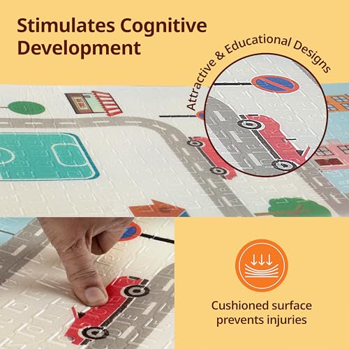 Image of LuvLap Cityscape Double Sided Water Proof Baby Floor Mat, Multicolor, Reversible Floor mats for Kids, Baby mats for Floor, Crawling Baby, Extra Large Size, 6'5 inch x 4'10 inch (195.5cmx147cm), 0.8cm Thick