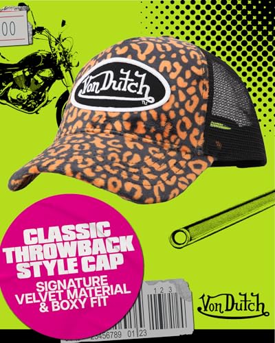 Image of Von Dutch Unisex Trucker Hat - Velvet Curved Bill Mesh Back Retro Classic Adjustable Snapback Baseball Cap for Men and Women
