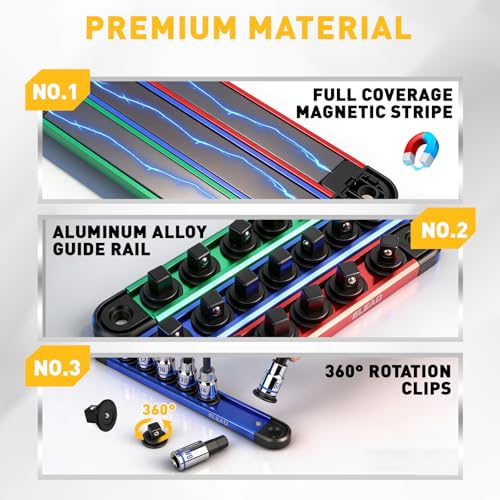 Image of 21-Piece Allen Bit Socket Set, 3 /8 inch Drive Hex & Torx Socket Set with Magnetic Sockets Organizer Rail, S2 Steel Bit & Chrome Vanadium Steel Sockets for Professional Garages Workshop