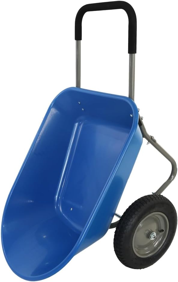 300 LB Blue Wheel Barrow Two Wheeled Trolley for Residential Gardening and Landscaping 15 Inch Pneumatic Wheel WB189BL
