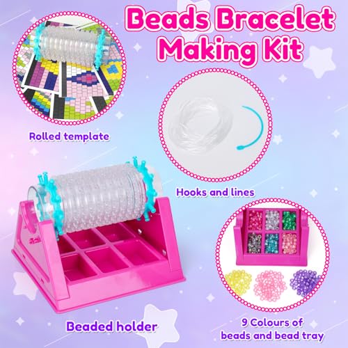 GOMEINA Sticky Rolls Bracelet for 5-9 Year Old Girls: Jewelry Making Kit with 9 Colored Beads, 2 Meters Rope, Sewing Needles, Rotating Stand & Instruction Manual - Image 2