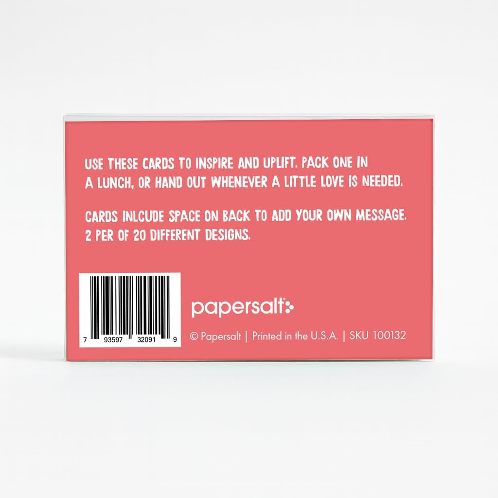 Papersalt Grit for Girls Inspirational Lunch Notes, 40 Count Daily Encouragement Cards in Acrylic Box