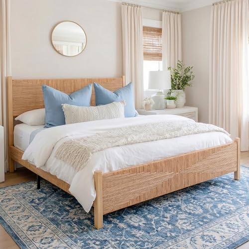 Yechen Rattan King Bed Frame with Tall Headboard