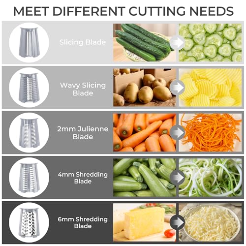 SUSTEAS Rotary Cheese Grater with Handle - Vegetable Shredder with 5 Well-designed Blades & Strong Suction Base,Round Mandoline Slicer & Food Chopper for Kitchen,with Blade Storage Box(Gray) by SUSTEAS - Image 3